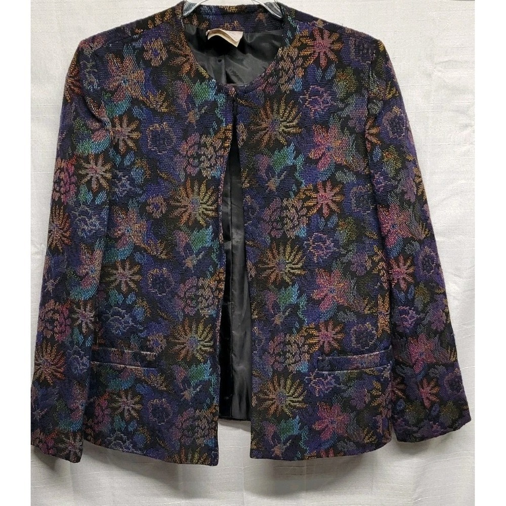 Vintage TanJay Made USA Open Floral Brocade Mid Length Jacket Granny *Read*